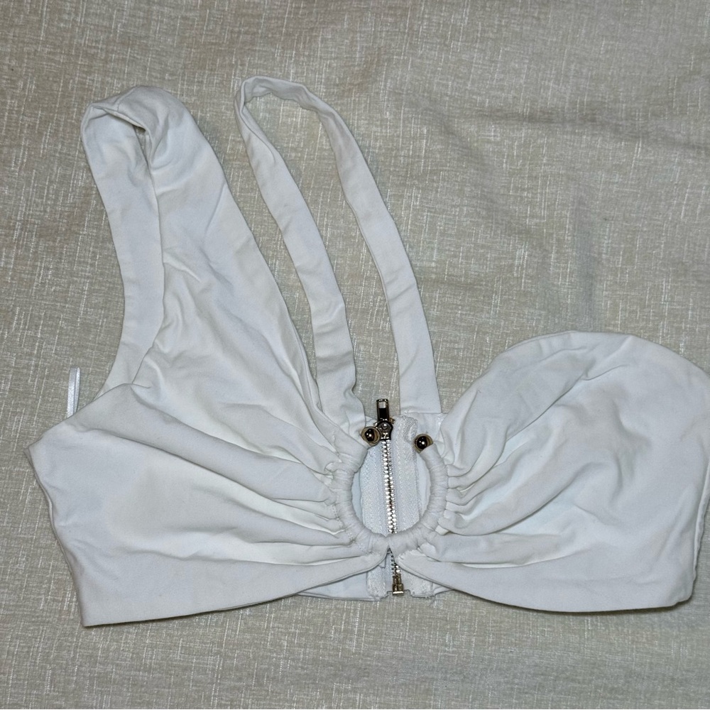White Zipper Back Crop Top